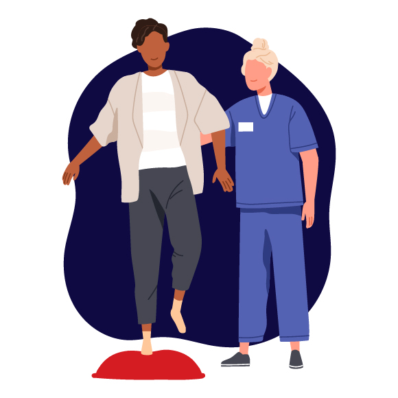 woman practicing balance with therapist in medical setting supporting health and wellness 4 step recovery